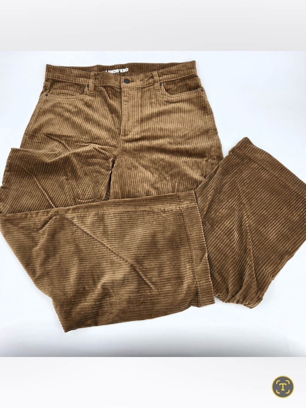 Lands End High Rise Wide Leg Corduroy Pants Womens Size 18 Camel Tan Pockets - Picture 2 of 8